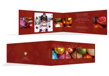 Foto Weihnachtskarte Christbaumkugeln WeinRot 215x105mm