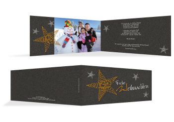 Foto Weihnachtskarte curly star Orangegelb 215x105mm