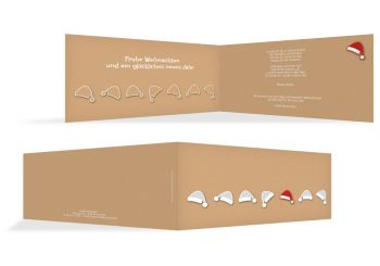 Weihnachtskarte Mützenreihe MattRotOrange 215x105mm