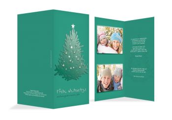 Foto Weihnachtskarte geschmückter Baum Grüntürkis 105x215mm