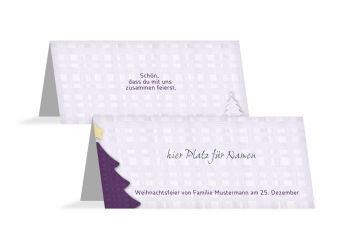 Tischkarte Holzkaro DunkelLilaMatt 100x44mm