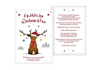 Weihnachtskarte Rudolph WeinRot 105x148mm