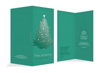 Weihnachtskarte geschmückter Baum Grüntürkis 105x215mm