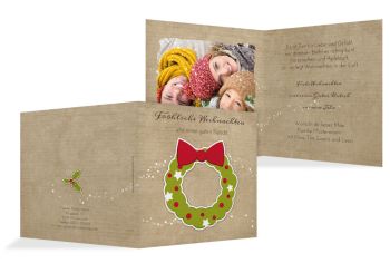 Foto Weihnachtskarte Weihnachtskranz Hellbraun 145x145mm