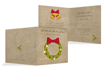 Weihnachtskarte Weihnachtskranz Hellbraun 145x145mm