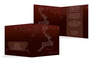 Weihnachtskarte Schnörkelhirsch Dunkelrotbraun 145x145mm