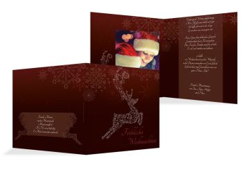 Foto Weihnachtskarte Schnörkelhirsch Dunkelrotbraun 145x145mm