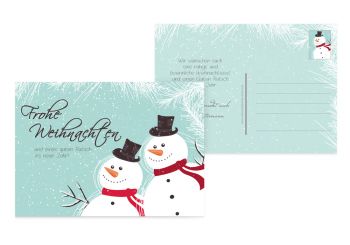 Weihnachtskarte Schneemänner PastellHellTürkis 148x105mm