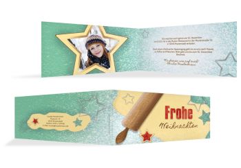 Foto Weihnachtskarte Plätzchenteig PastellHellTürkis 215x105mm